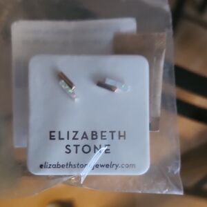 Opal Bar Stud Earrings - White and Silver